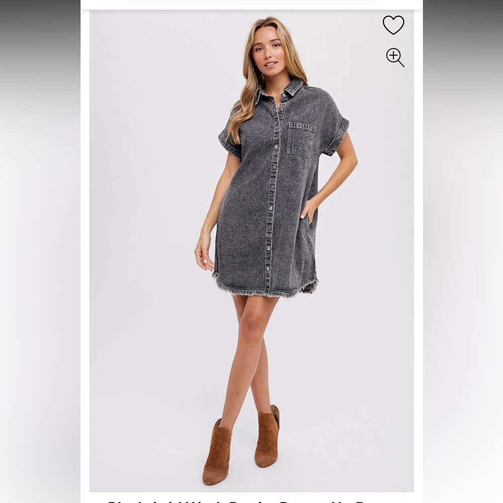 Bluivy Black Acid Wash Denim Button Up Dress